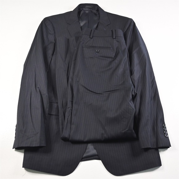 Tallia 41L 36x32 Navy Blue Striped Wool Mens‎ Jacket Pants Suit
